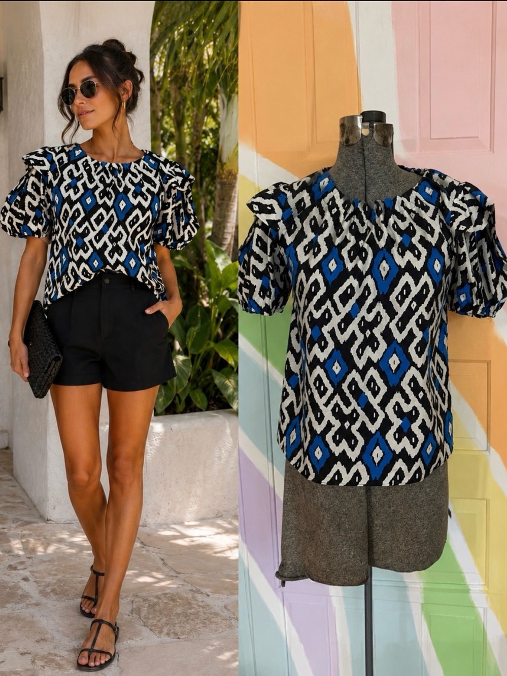 Willa Story Kayla 100% Cotton Cropped Balloon Sleeve Blouse Preppy Sz XS 💛🍄